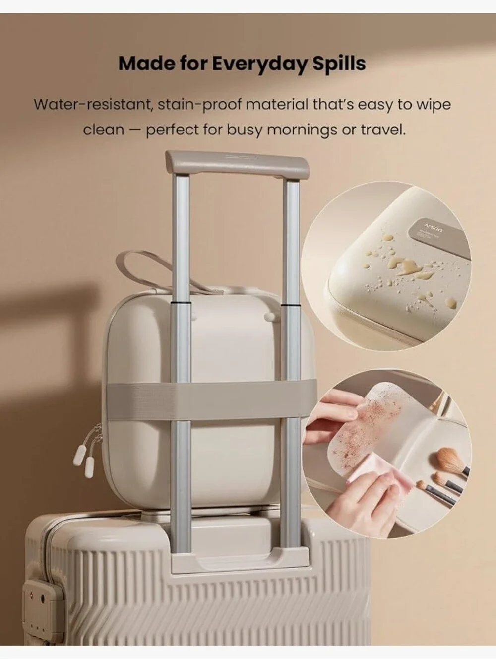 Travel Makeup Case with Mirror - Cream Cosmetic Organizer